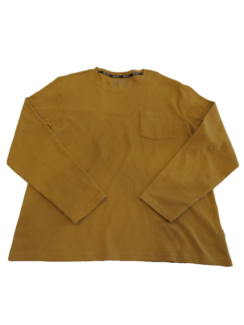 Eddie Bauer Waffle Knit Shirt Mens XL Mustard Yellow Thermal Long Sleeve Pocket